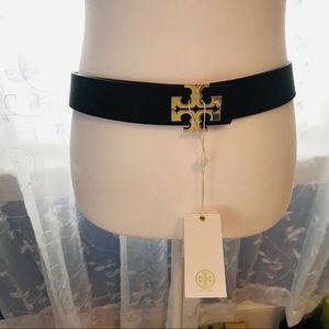Tory Burch Black/ Purple Reversible Logo Belt